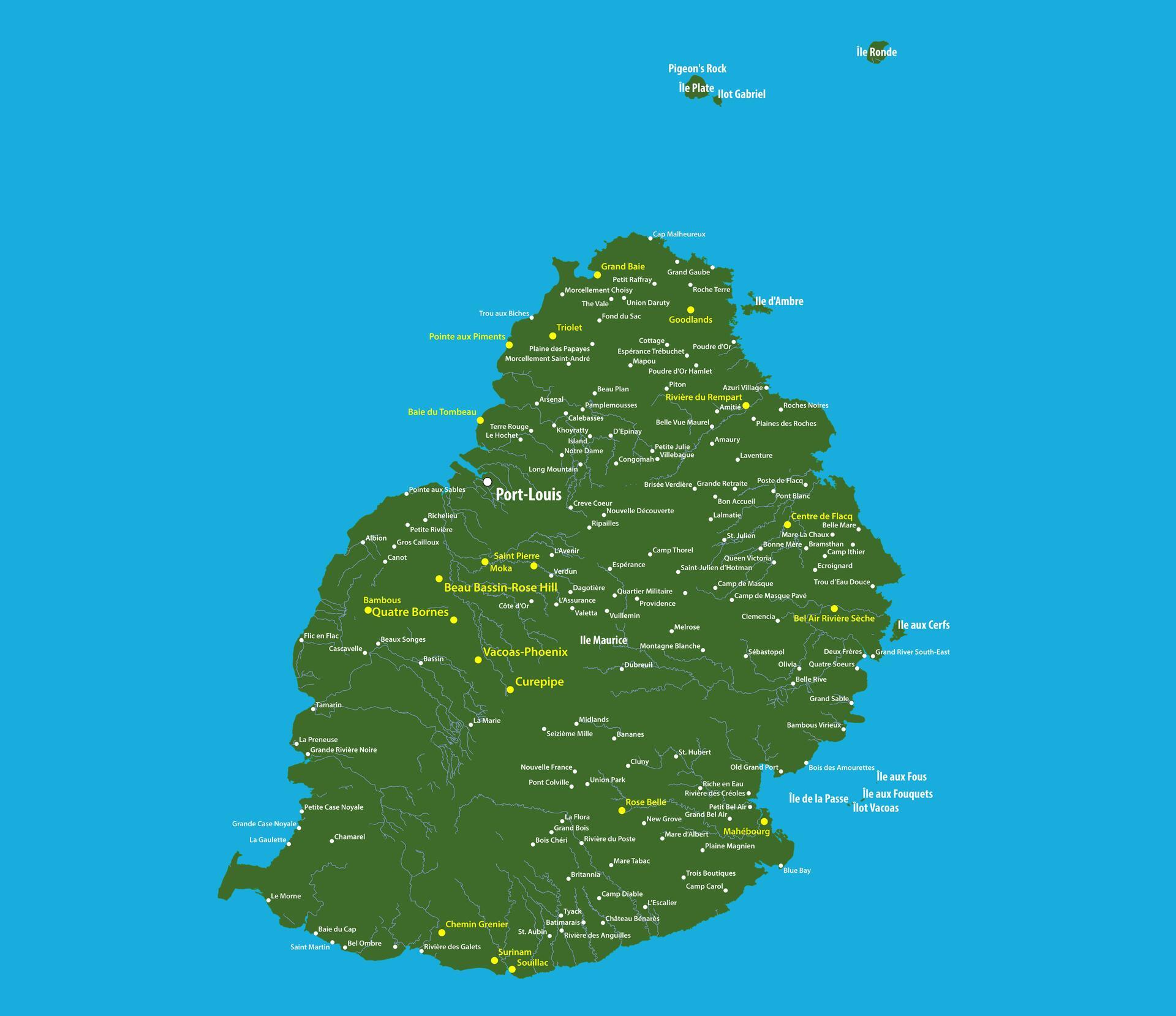 Carte et régions de l'île Maurice