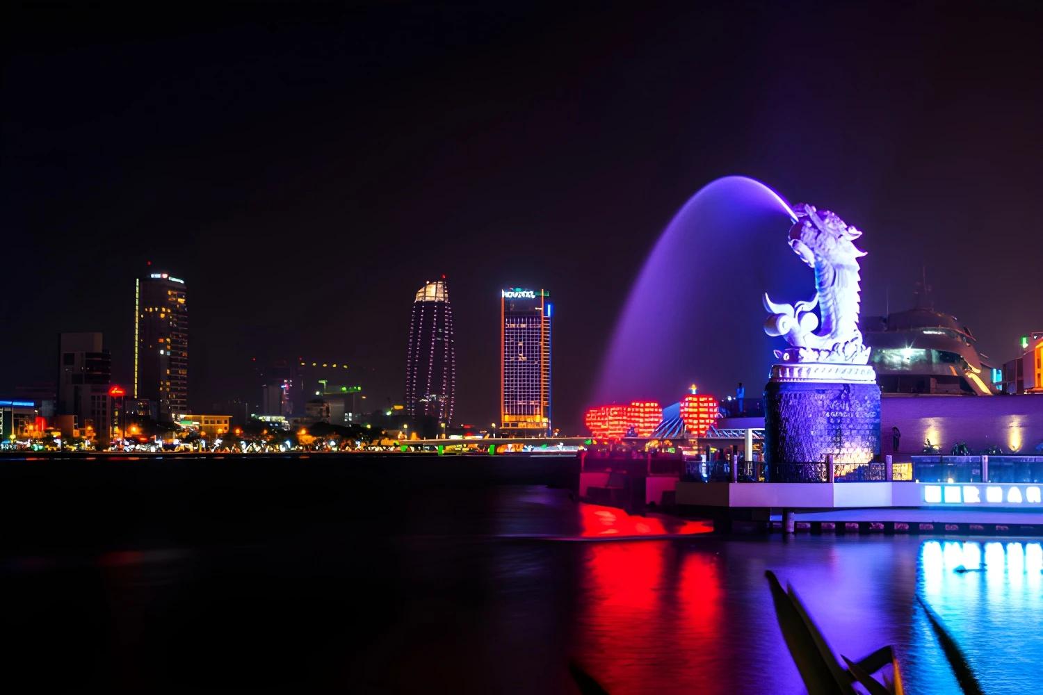 Statue de dragon illuminée à Da Nang, Circuit Vietnam, Terre du Dragon