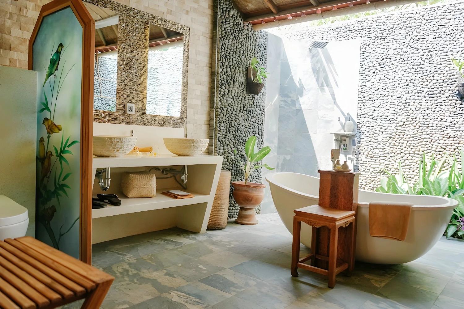 Salle de bain élégante au Puri Dajuma Beach Eco-Resort & Spa