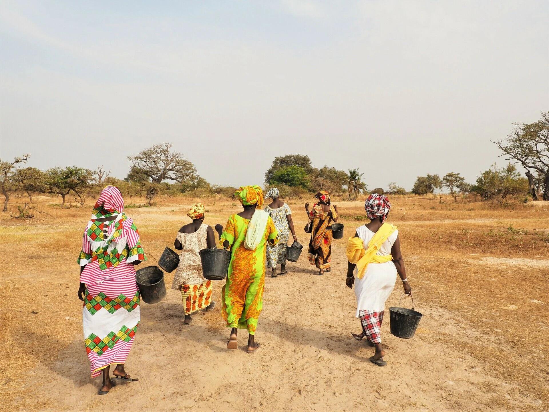 Femmes transportant de l'eau chez les femmes du delta du Saloum