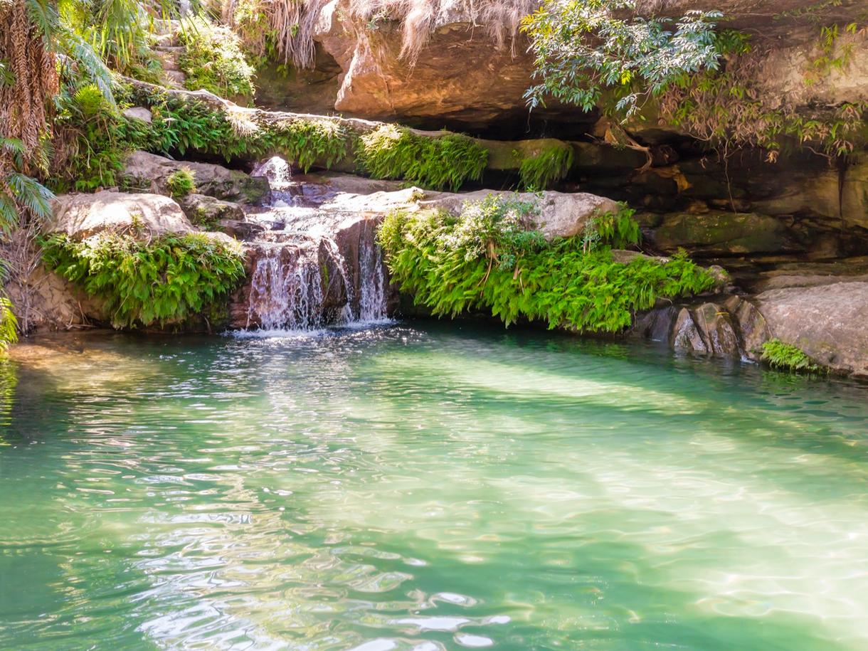 Piscine naturelle alimentée par une cascade, Parc National de l'Isalo, Madagascar